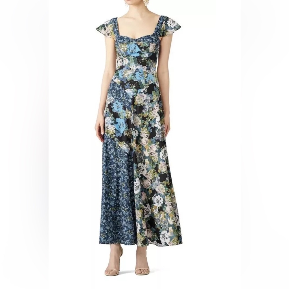Free People Le Fleur Patchwork Floral Cap Sleeve Maxi Dress